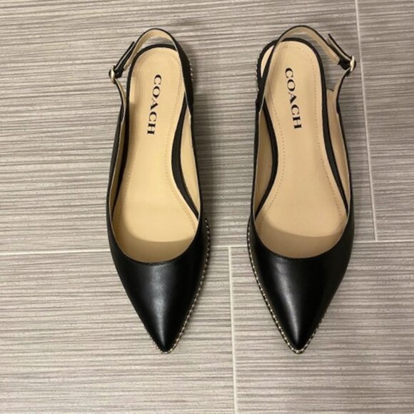 Coach Vae Leather Skimmer Studded Slingback Flats Black Pointed Toe Size 7 - Picture 4 of 16